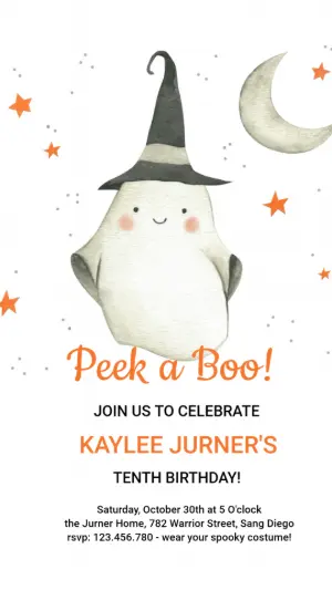 Editable Halloween Ghost Birthday Invitation