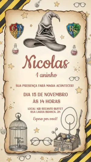 Convite de Aniversário Harry Potter para Editar Online
