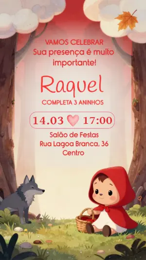Convite de Aniversário Chapeuzinho Vermelho Fofo para Editar