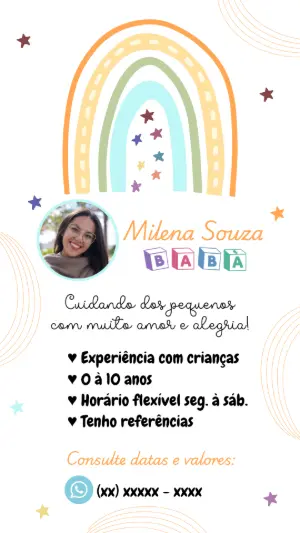 Cartão de Visita Digital Babá com Arco-íris para Editar