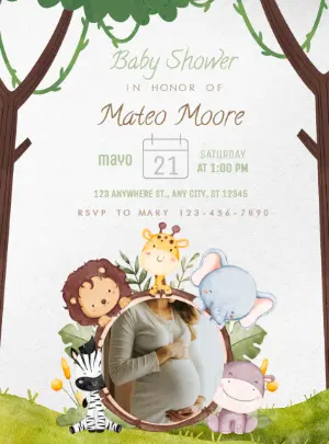Editable Safari Animals Baby Shower Invitation Template