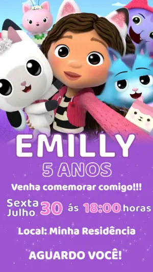 Convite de Aniversário A Casa Mágica da Gabby Editável