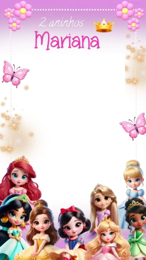 Moldura Aniversário Princesas Baby para Stories Editável