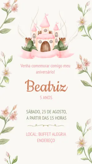 Convite Aniversário Princesa Castelo Encantado para Editar