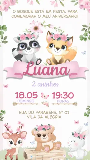 Convite de aniversário Bosque Encantado Menina Editável