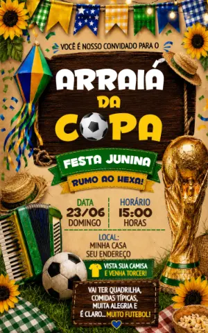 Convite Arraiá da Copa do Mundo Festa Junina Editável