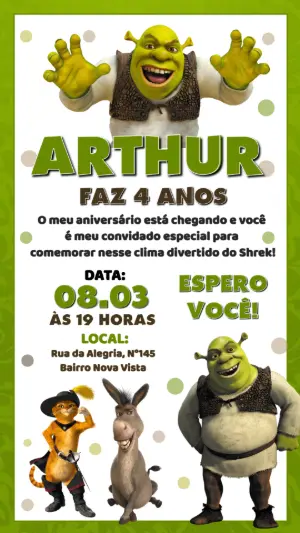 Convite de Aniversário Shrek Verde e Divertido para Editar