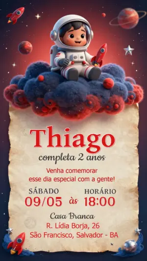 Convite de Aniversário Astronauta Infantil para Editar