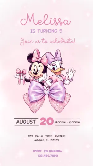 Minnie & Daisy Pink Birthday Invitation Editable Template