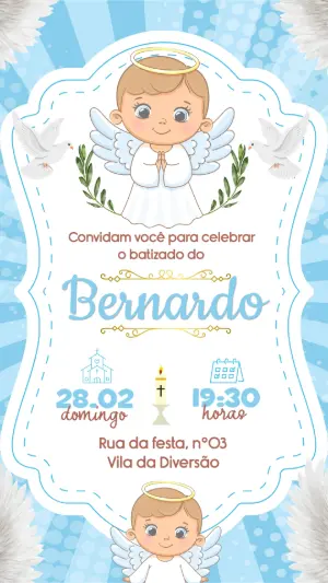 Convite de Batizado Menino Anjinho Azul para Editar Online