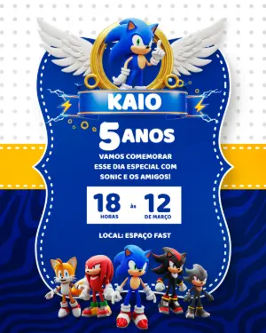 Convite de Aniversário Sonic e Amigos para Editar Online