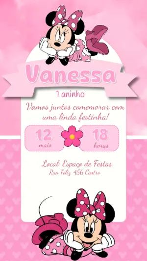 Convite de Aniversário Minnie Rosa para Editar Online