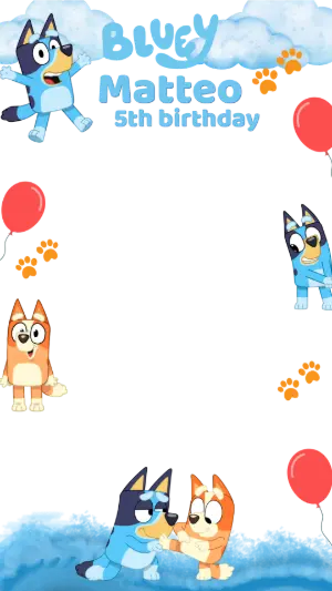 Editable Bluey Birthday Photo Frame Template for Kids Party