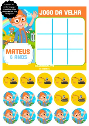 Jogo da Velha Blippi Editável para Lembrancinha de Festa