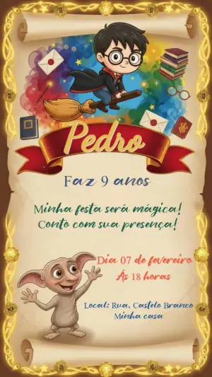 Convite de Aniversário Harry Potter em Pergaminho para Editar