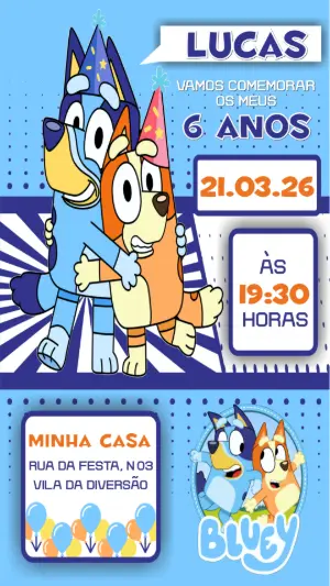 Convite de Aniversário Bluey Menino Azul para Editar
