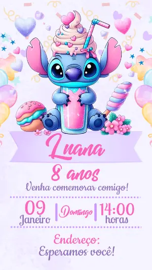 Convite de Aniversário Stitch Candy para Editar Online