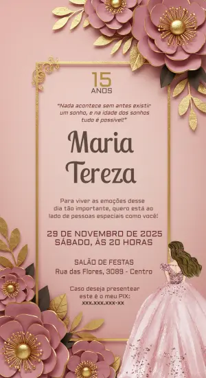 Quinceañera Invitation – Static – Convite digital - Edite você mesmo