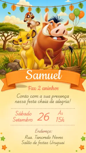 Convite de Aniversário O Rei Leão para Editar Online