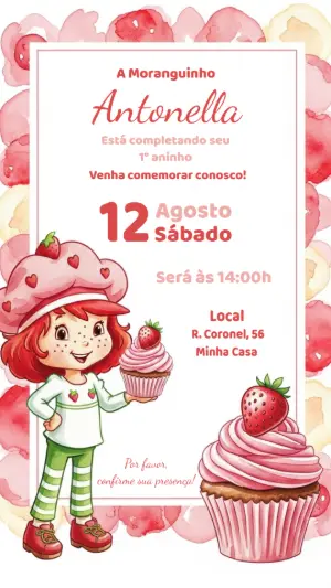 Convite de Aniversário Moranguinho Editável Online