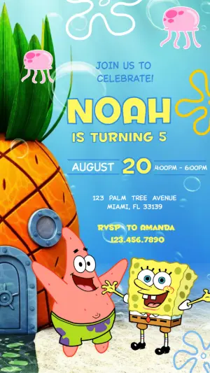 Editable SpongeBob Party Invitation | Fun Cartoon Birthday Template