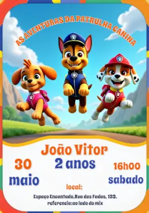 Invito di compleanno Paw Patrol – Statico – Convites Digitais Exclusivos