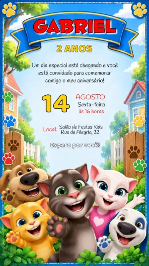 Convite de Aniversário Meu Talking Tom Editável Online