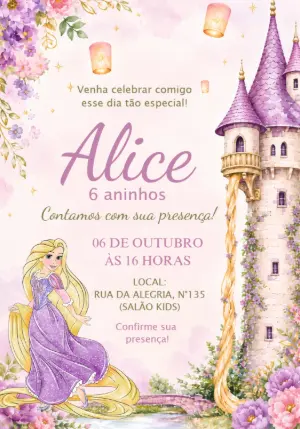 Convite de Aniversário Rapunzel Enrolados para Editar Online