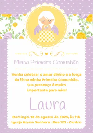 Convite Primeira Comunhão Menina Anjinha para Editar Online