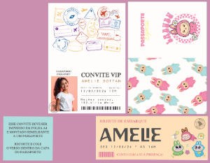 Convite de Aniversário Labubu Tema Passaporte para Editar