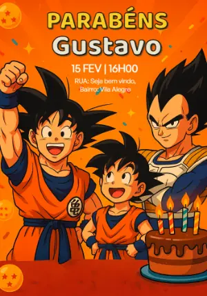 Convite de Aniversário Dragon Ball Z com Personagens para Editar