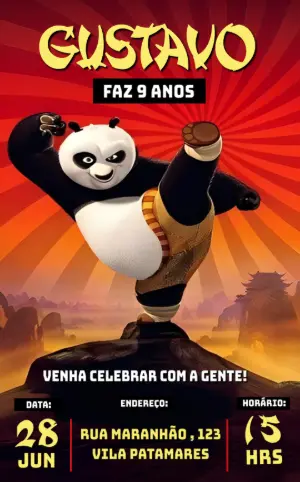 Convite de Aniversário Kung Fu Panda para Editar Online