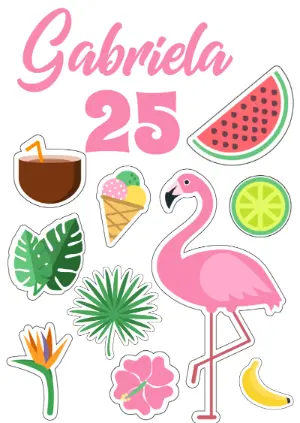 Topo de Bolo Tropical com Flamingo para Editar Online