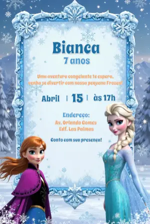 Convite de Aniversário Frozen com Anna e Elsa para Editar