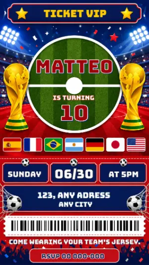 Editable VIP Ticket Soccer Birthday Invitation Template