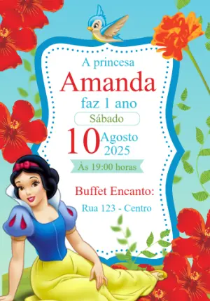 Convite Aniversário Branca de Neve Clássico para Editar Online