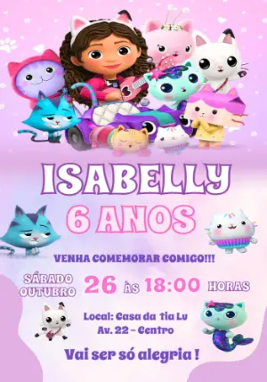 Convite Aniversário A Casa Mágica da Gabby para Editar Online