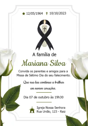 Convite Missa de Sétimo Dia com Rosas Brancas para Editar