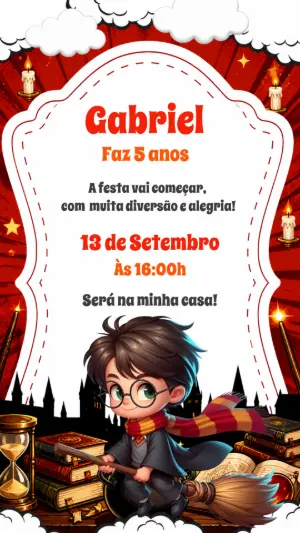 Convite de Aniversário Harry Potter Digital para Editar