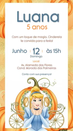 Convite de Aniversário Cinderela e Carruagem para Editar Online