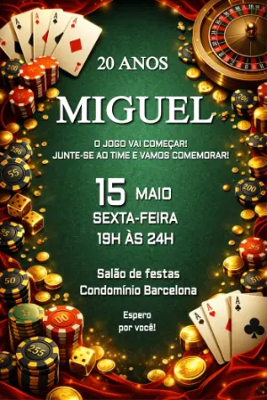 Convite de Aniversário Tema Cassino Las Vegas Editável