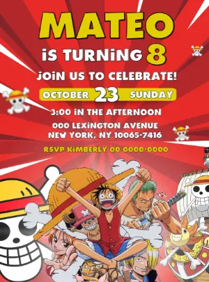 Editable One Piece Birthday Invitation with Your Favorite Crew