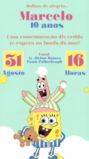 Convite de Aniversário Bob Esponja para Editar Online