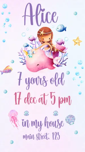 Cute Mermaid Birthday Invitation Editable Template