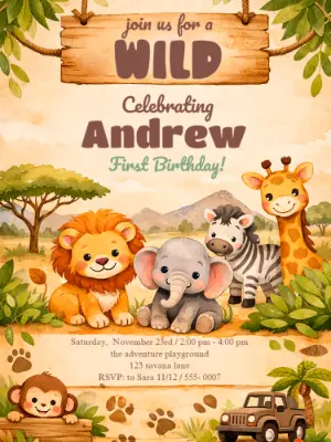 Wild One Safari Birthday Invitation | Editable Template