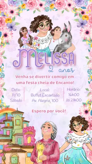 Convite de Aniversário Encanto com Personagens para Editar Online