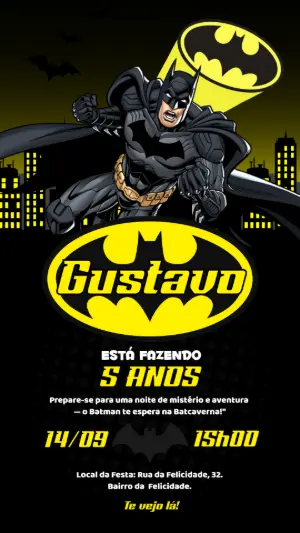 Convite de Aniversário Batman para Editar e Imprimir Online