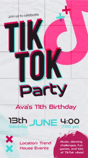 Tiktok Birthday Party Invitation - Editable Template
