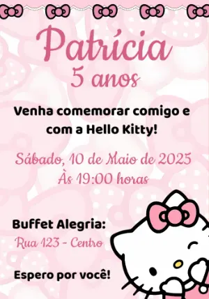 Convite de Aniversário Hello Kitty Editável Online para Imprimir