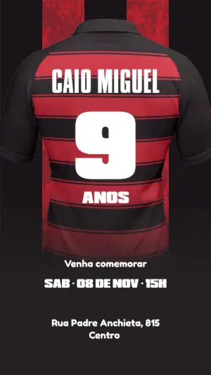 Convite Aniversário Futebol Camisa de Time para Editar Online